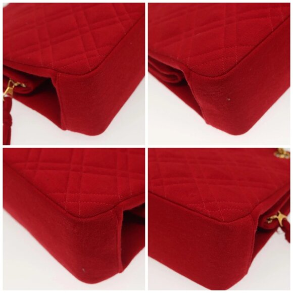 CHANEL Chain Shoulder Bag Cotton Vintage Red Gold CC Auth - Picture 15 of 15